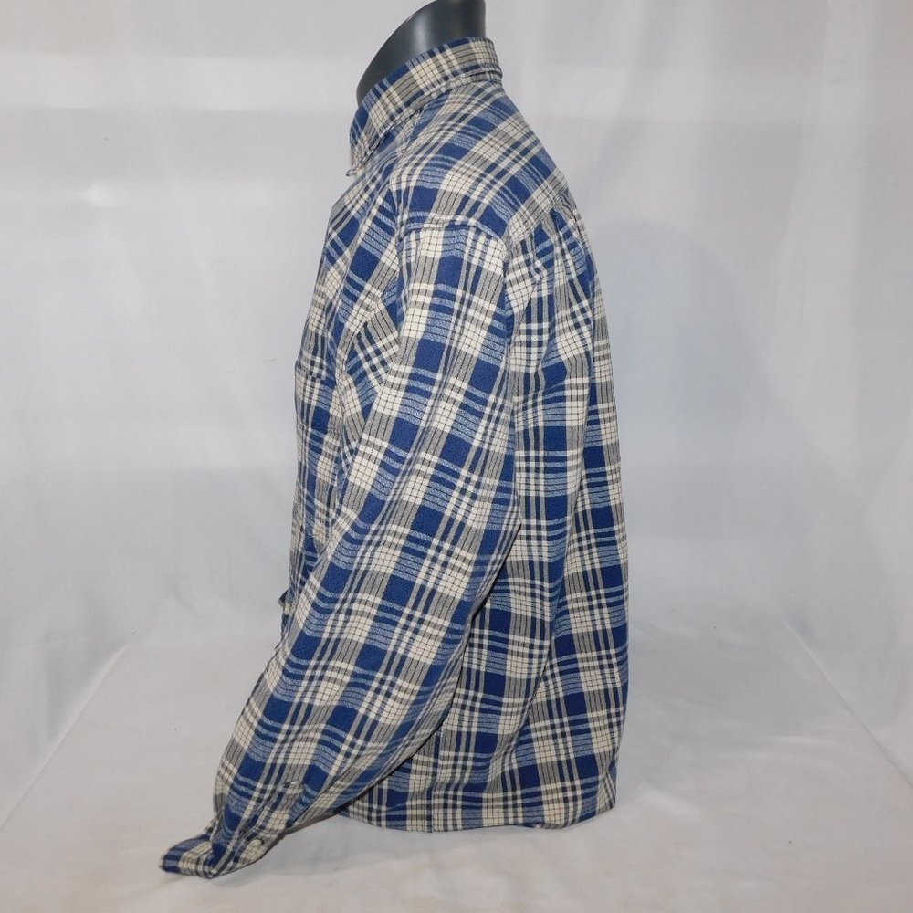 Eddie Bauer L Tall LT Ultralong Blue Cream Plaid Long Sleeve Button Front shirt - Picture 7 of 9